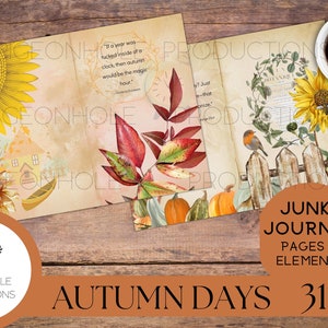 Kit Junk Journal Autumn Days, con citazioni e poesie autunnali edificanti, STAMPABILE, 31 pagine, include oltre 70 tag autunnali, tasche, biglietti e altro ancora