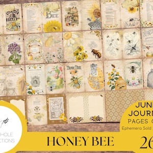 Páginas de diario basura de abejas de miel (IMPRIMIBLES): hermosas hojas de collage de abejas de miel y poemas de abejas: 26 hojas de diario decorativas/con fondo/soporte/rayas