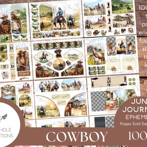 Cowboy Junk Journal EPHEMERA, DRUCKBAR, 70+ Tags, Biesen, Taschen, Umschläge, wählerische Schnitte, Aufkleber, Tickets, Etiketten, Exlibris, und mehr!