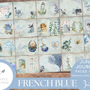 French Blue Junk Journal Pages Kit, PRINTABLE, 34 sheets background, lined, unlined, collage sheets, pretty blue florals, French ephemera