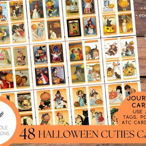 48 cartões de diário Cuties de Halloween, IMPRIMÍVEIS, imagens doces de crianças vintage, uso para cartões de lixo eletrônico, etiquetas, bolsos e outras coisas efêmeras