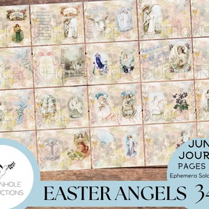 Kit diario di Pasqua con angeli, pagine stampabili, 34 fogli, bellissime immagini vintage di Pasqua, angeli, fiori, coniglietti in colori pastello, con poesie