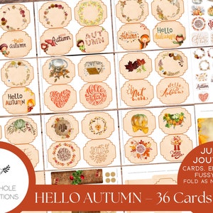 36 Hello Autumn Junk Journal Cards, Envelopes, Fussy Cuts, PRINTABLE, Dobre para cartões de anotações, corte ao meio para cartões de diário - lindas cores de outono!