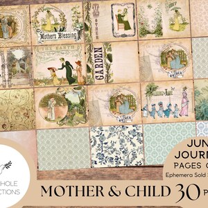 Kit solo de páginas de diario basura para madres e hijos, IMPRIMIBLE, 30 collage, hojas forradas y sin forrar, homenaje al arte de Kate Greenaway (1846-1901)