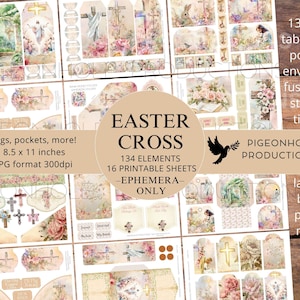 Easter Cross Junk Journal STAMPABILE: oltre 134 etichette, pieghe, tasche, buste, tagli elaborati, adesivi, biglietti, etichette, ex libris: meraviglioso!!