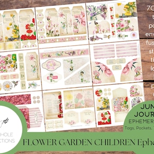 Journal pour enfants dans le jardin de fleurs éphémères, imprimables : plus de 70 étiquettes, pochettes, pochettes, enveloppes, objets découpés complexes/autocollants, billets, étiquettes, ex-libris
