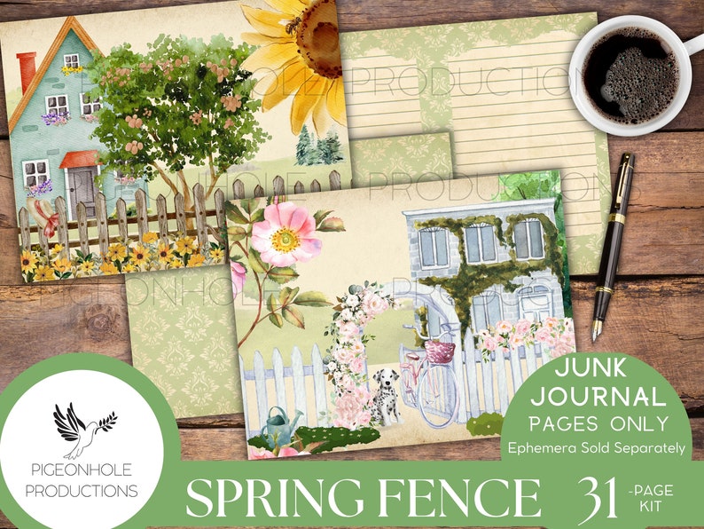 Spring Fence Junk Journal Pages—printable—31 Decorative/background ...