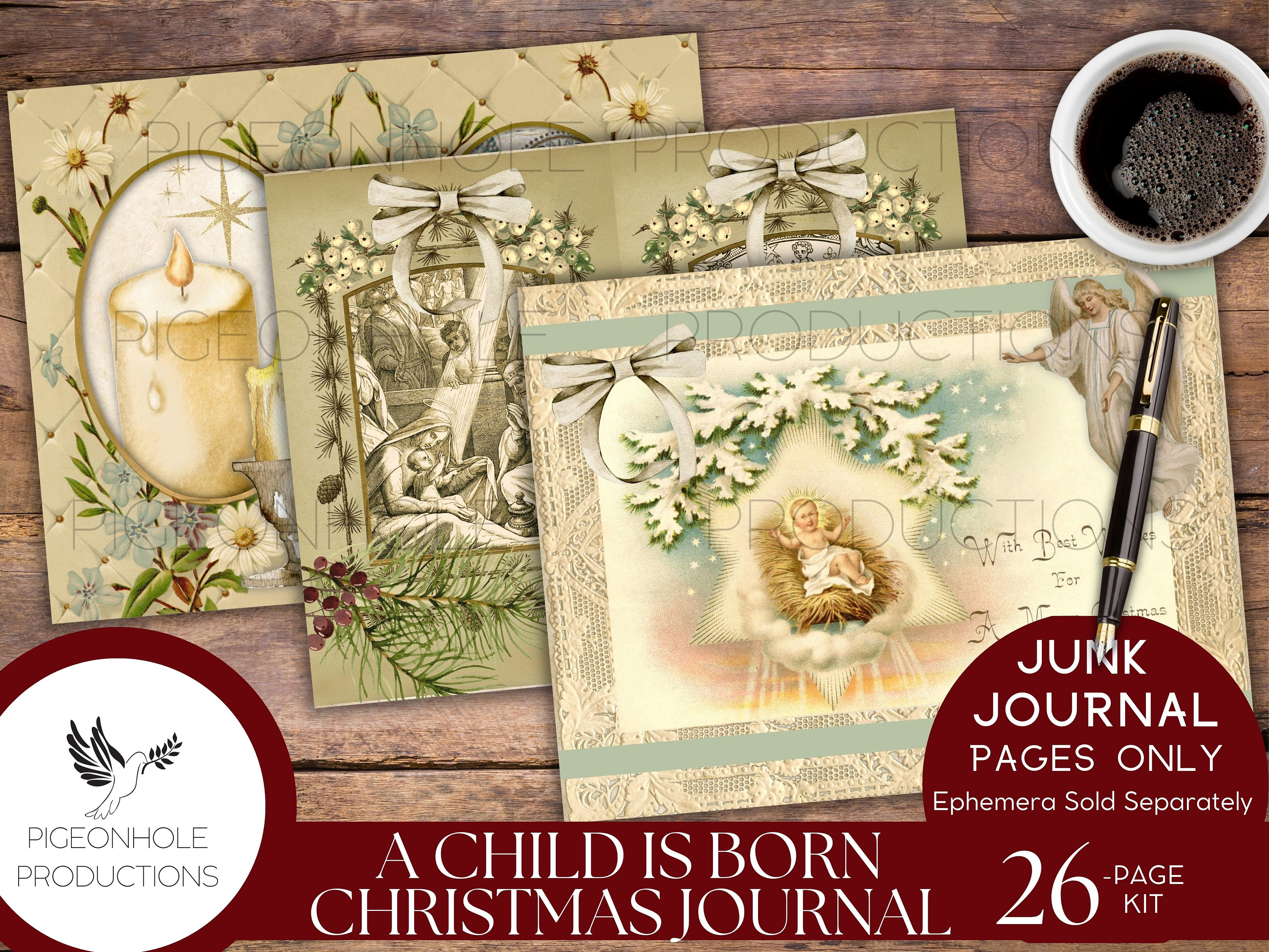 A Child Is Born Christmas Junk Journal Pages PRINTABLE 26 Sheets a-child-is-born-christmas-junk-journal-pages-printable-26-sheets