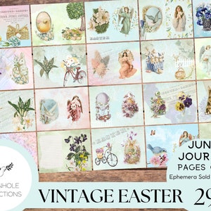 Pages vintage du kit de journal indésirable de Pâques — IMPRIMABLE — 29 feuilles — Belles images vintage de Pâques, anges, fleurs, lapins, poussins aux pastels