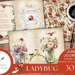 Ladybug Junk Journal Pages Only Kit, PRINTABLE, 30 Collage, Lined and ...