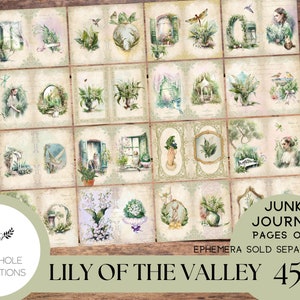 Páginas de diario basura de Lily of the Valley, IMPRIMIBLES, 45 hermosos papeles de collage florales, hace 90 páginas de diario, estilo shabby vintage, imágenes ricas