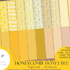Kit de papel Honeycomb & Honey Bee - IMPRIMÍVEL - 20 folhas - diários inúteis, colagens, outros trabalhos em papel - ótimo para bases de coisas efêmeras - várias cores douradas