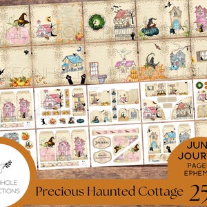 Precious Haunted Cottage Junk Journal Kit - IMPRIMÍVEL - precioso, com apenas um toque de loucura de Halloween - 25 páginas - mais de 70 elementos/enfeites