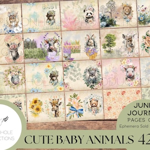 42 süße Baby-Tiere Junk Journal Seiten zum Ausdrucken, PRINTABLE, 42 süße Baby-Tiere für Junk Journals, Scrapbooks, Scrapbooking und andere Bastelarbeiten