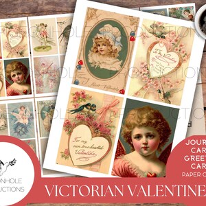 Cartoline di San Valentino vittoriane 2 - STAMPABILI - 28 cartoline vintage, oggetti effimeri digitali, per diari, fogli di collage, etichette per diari spazzatura e infilature