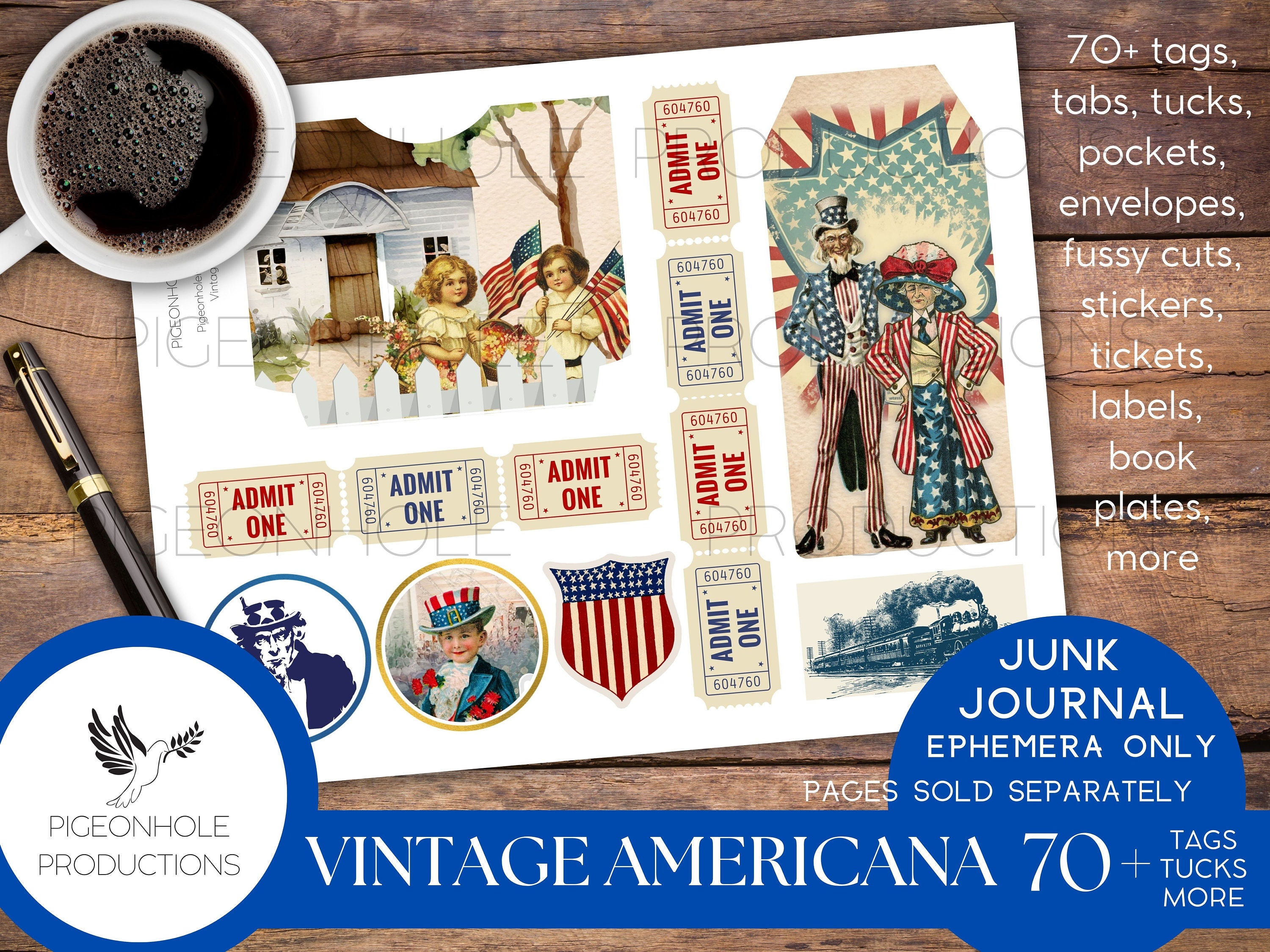 Vintage Americana Junk Journal EPHEMERA PRINTABLE 70 Tags - Etsy