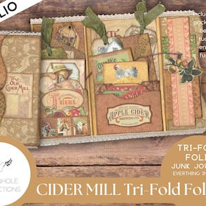 Cider Mill Junk Journal FOLIO 3 volets, imprimable, couverture, supports, pochettes, bande ventrale, étiquettes, enveloppes, coupes difficiles, plus !