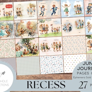 Kit solo pagine di diario spazzatura, STAMPABILE, 27 collage, fogli foderati e sfoderati che mostrano dolci bambini in stile anni '50 che giocano felicemente insieme