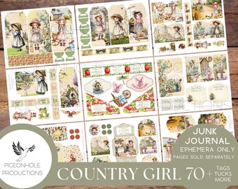 Country Girl Journal EPHEMERA, PRINTABLE, 70+ tags, tucks, pockets, envelopes, fussy cuts, stickers, tickets, labels, bookplates, more!