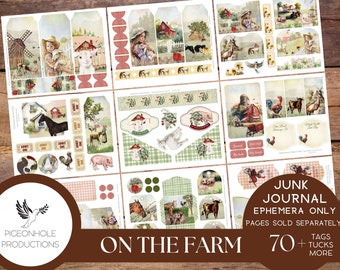 On the Farm Junk Journal EPHEMERA, PRINTABLE, 70+ tags, tucks, pockets, envelopes, fussy cuts, stickers, tickets, labels, bookplates