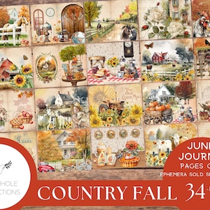 Kit solo pagine di diario spazzatura autunnale Country, STAMPABILE, 34 fogli collage, foderati e sfoderati, colori e immagini autunnali per l'inserimento nel diario e l'artigianato