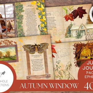 Herbst Fenster Junk-Journal Kit, mit klassischer Herbst Poesie-DRUCKBAR-40 Seiten, enthält 70+ Tags, Taschen, pinsche Schnitte, Tickets, und mehr