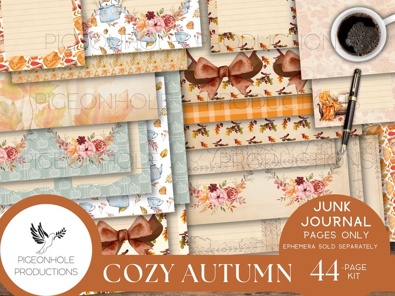Cozy Autumn Junk Journal Pages Only Kit, PRINTABLE, 44 Sheets of ...