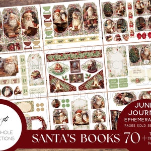 Santa's Books Christmas Junk Journal EPHEMERA, PRINTABLE, 70+ tags, tucks, pockets, envelopes, fussy cuts, stickers, tickets, labels, more!