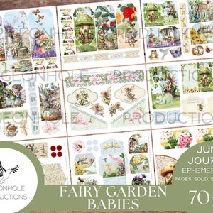 Fairy Garden Babys Junk Journal Ephemera, DRUCKBAR, 70+ Tags, Biesen, Taschen, Umschläge, pingelige Schnitte, Aufkleber, Tickets, Etiketten, mehr!