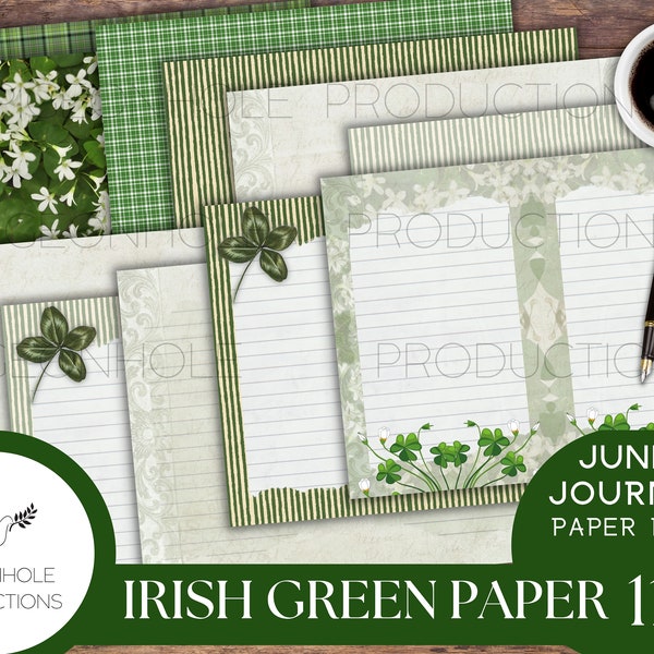 Irish Green Paper Pack—PRINTABLE—great for St. Patrick's Day junk journals and other paper crafts—coordinating pages and ephemera available