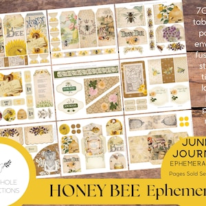 Honey Bee Junk Journal EPHEMERA—STAMPABILE—oltre 70 etichette, pieghe, tasche, buste, tagli elaborati, adesivi, biglietti, etichette, ex libris—fantastico!