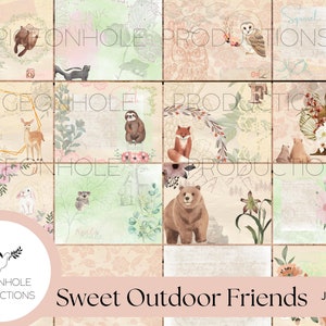 Kit di pagine di diario spazzatura di Sweet Outdoor Friends, STAMPABILE, kit di diario digitale con dolci animali e fiori - solo pagine
