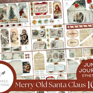 Vintage Merry Old Papai Noel Junk Journal EFÊMERA - IMPRIMÍVEL - mais de 70 cartões de diário, etiquetas, dobras, bolsos, envelopes, ingressos e muito mais