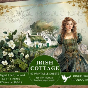Irish Cottage Junk Journal PAGES, IMPRIMABLE, kit de 47 pages pour 94 pages de journal, belles images de la campagne irlandaise, documents éphémères disponibles