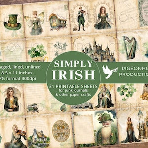 Simply Irish Junk Journal PAGINA'S, AFDRUKBAAR, 31 pagina's = 62 dagboekpagina's, lieve Ierse mensen en cultuur, efemere verschijnselen beschikbaar, St. Patrick