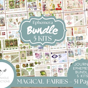 Magical Fairies Junk Journal Ephemera BUNDLE, include 5 kit di etichette, pieghe, tasche, etichette, tagli pignoli, buste, documenti e altro ancora!