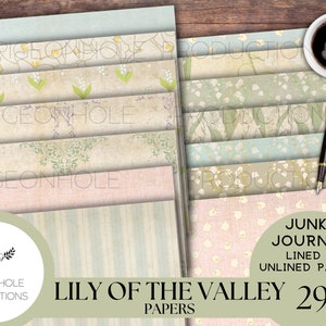 Lily of the Valley Lined & Unlined Papers, IMPRIMABLE, 29 feuilles, jolis pastels pour journaux indésirables, scrapbooking, création de papier, 8,5 x 11