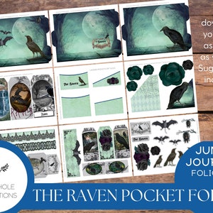 Il Raven Pocket Folio - STAMPABILE - Halloween Goth - contiene oggetti effimeri del diario spazzatura - assemblalo come preferisci - suggerimenti inclusi per l'ispirazione
