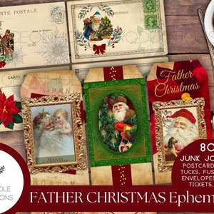 Journal éphémère du Père Noël, imprimable, plus de 80 cartes postales, étiquettes, plis, pochettes, enveloppes, pièces découpées, pochettes, et plus encore !