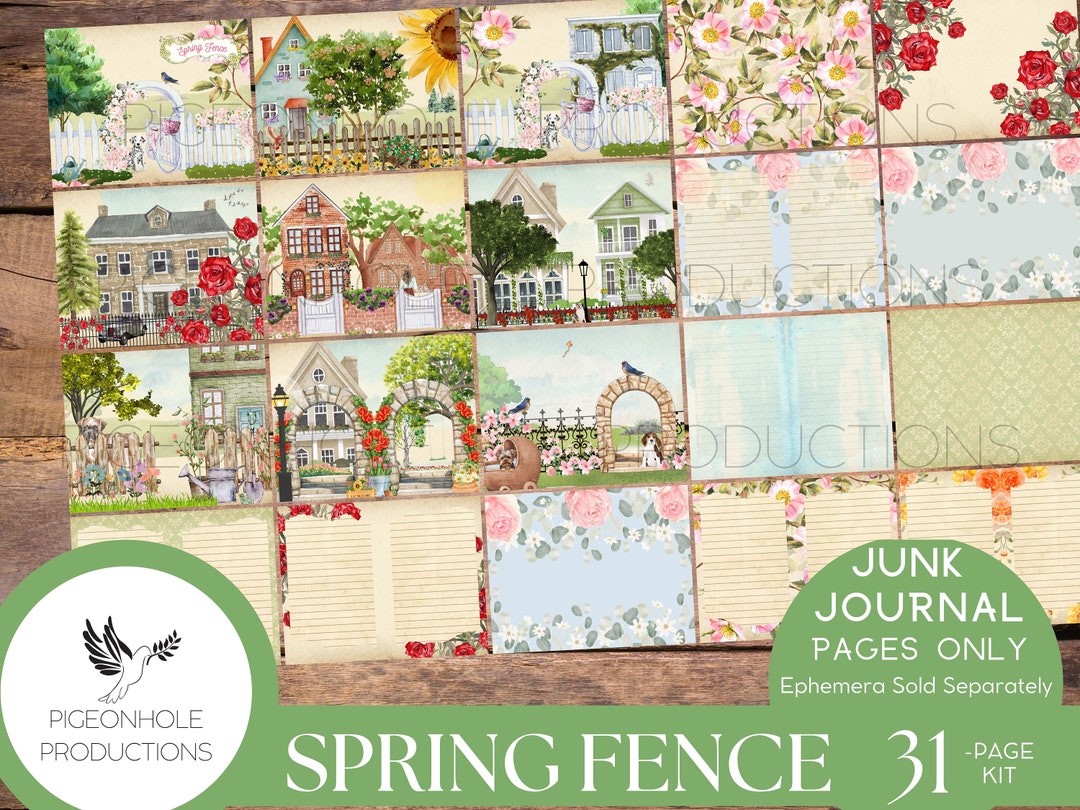 Spring Fence Junk Journal Pages—printable—31 Decorative/background ...