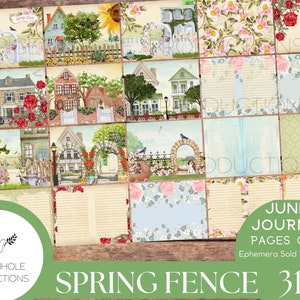 Pagine di diario spazzatura Spring Fence - STAMPABILI - 31 fogli di diario decorativi/di sfondo/di supporto/a righe: una passeggiata primaverile nel quartiere
