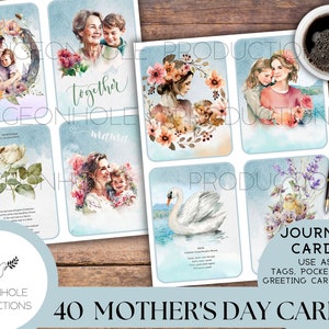 Cartes de visite indésirables pour la fête des mères, avec poésie, imprimables, 40 cartes, belles images, pour cartes de visite, éphémères, scrapbooking, fabrication de cartes