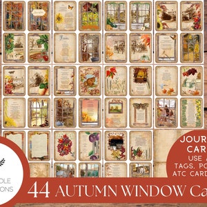 Autumn Window Junk Journal Cards com poesia clássica de outono, IMPRIMÍVEL, 44 cartões para registro no diário, coisas efêmeras, scrapbooking, decupagem e muito mais!