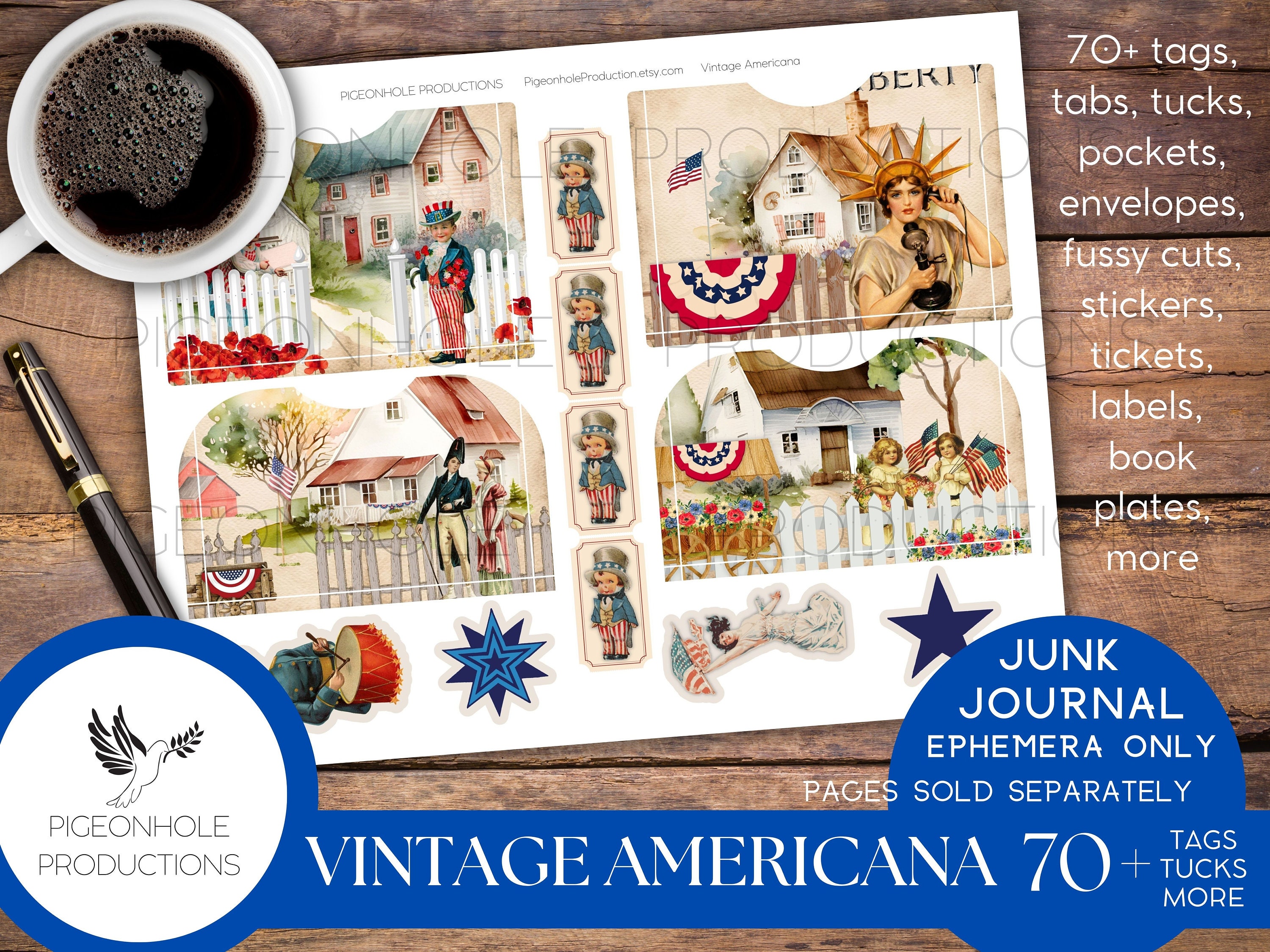 Vintage Americana Junk Journal EPHEMERA PRINTABLE 70 Tags - Etsy