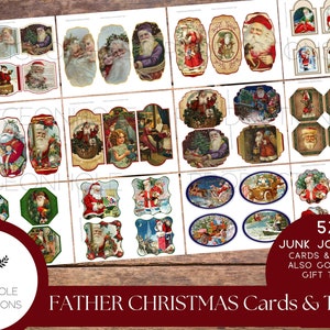 Weihnachtsmann Junk-Journal Karten & Geschenkanhänger—DRUCKBAR—52 Journal Karten—Druck in reduzierter Größe für Geschenkanhänger—Weihnachtsmann