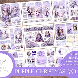 Purple Christmas Junk Journal EFÊMERA, IMPRIMÍVEL, mais de 70 etiquetas, dobras, bolsos, envelopes, cortes complicados, adesivos, ingressos, etiquetas, ex-libris