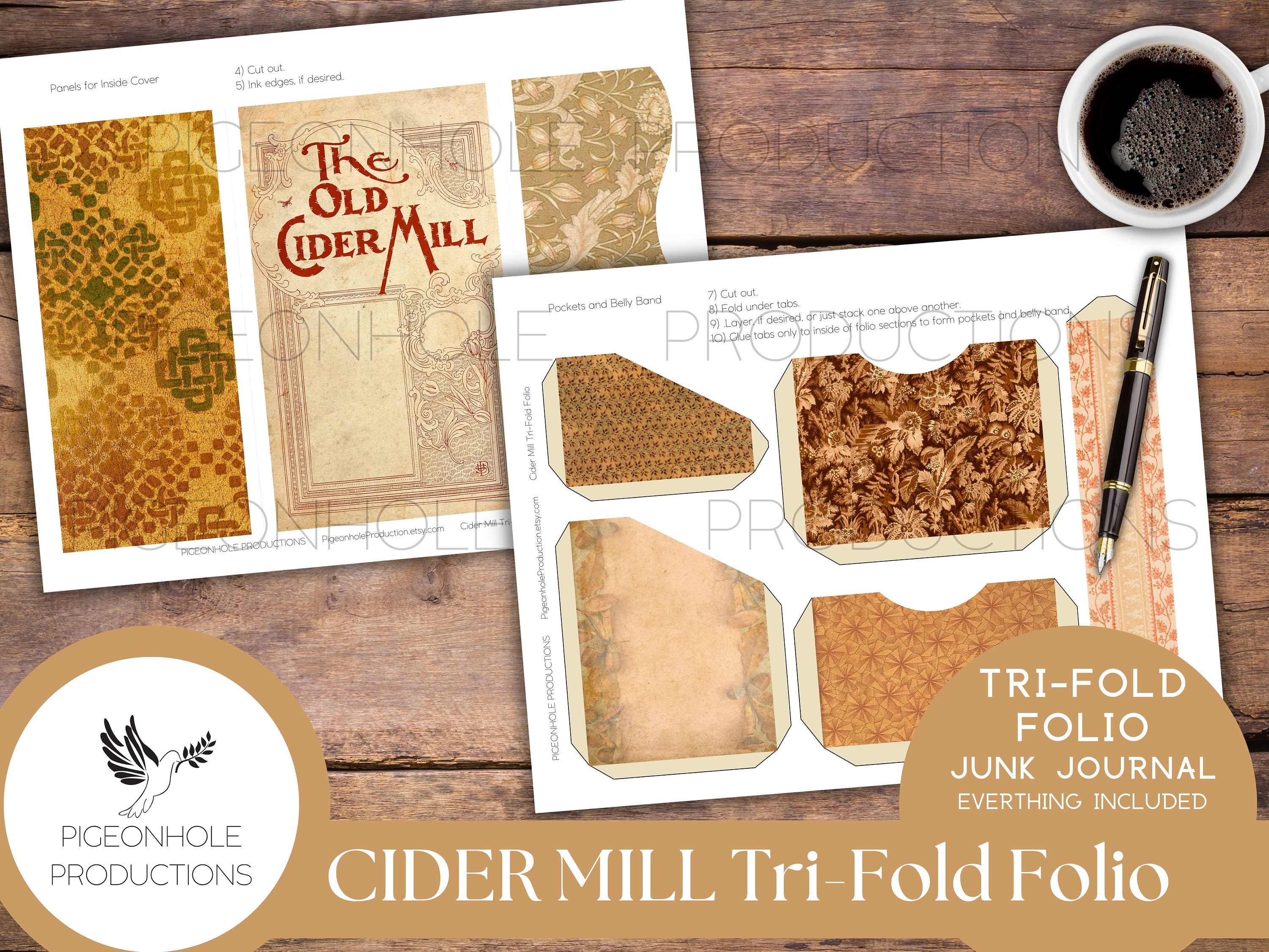 Cider Mill Junk Journal Tri-fold FOLIO, PRINTABLE, Cover, Backings ...