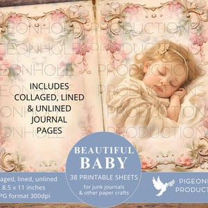 Prachtige Baby Junk Journal PAGINA'S, AFDRUKBAAR, 38 vellen, goed voor 76 dagboekpagina's, babyboek voor jongens en meisjes, efemere verschijnselen beschikbaar, geweldig cadeau