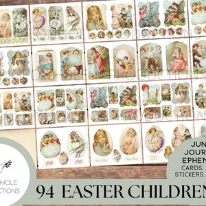 Kinder Geschenkanhänger Ostern, DRUCKBAR, 94 anhänger, Karten, Aufkleber, für junk Journals, Geschenkanhänger, Planer, anderes Papierhandwerk, süße Vintage Kinder!