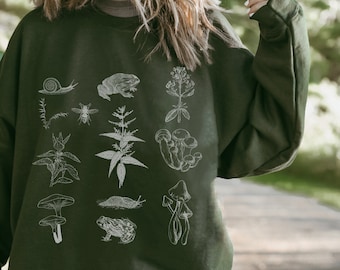 Goblincore-sweater met kikker Slak Naaktslak Onkruidpaddestoelen, Goblincore Aesthetic, Cottagecore, Goblincore-mode, Fairycore-trui,